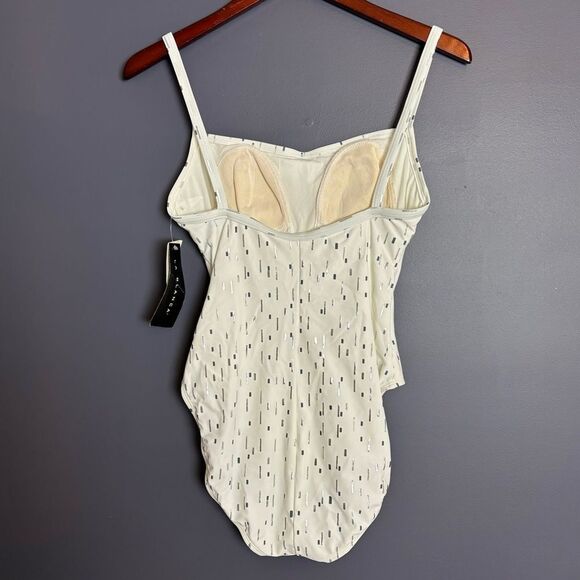 NEW La Blanca White & Silver Confetti Print One Piece Swimsuit Size 12 NWT - Picture 2 of 10